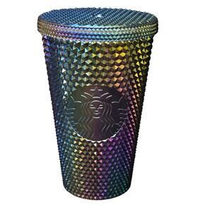 Starbucks Oil Slick Chromatic Iridescent Rainbow Studded Bling Tumbler 16 oz Cup